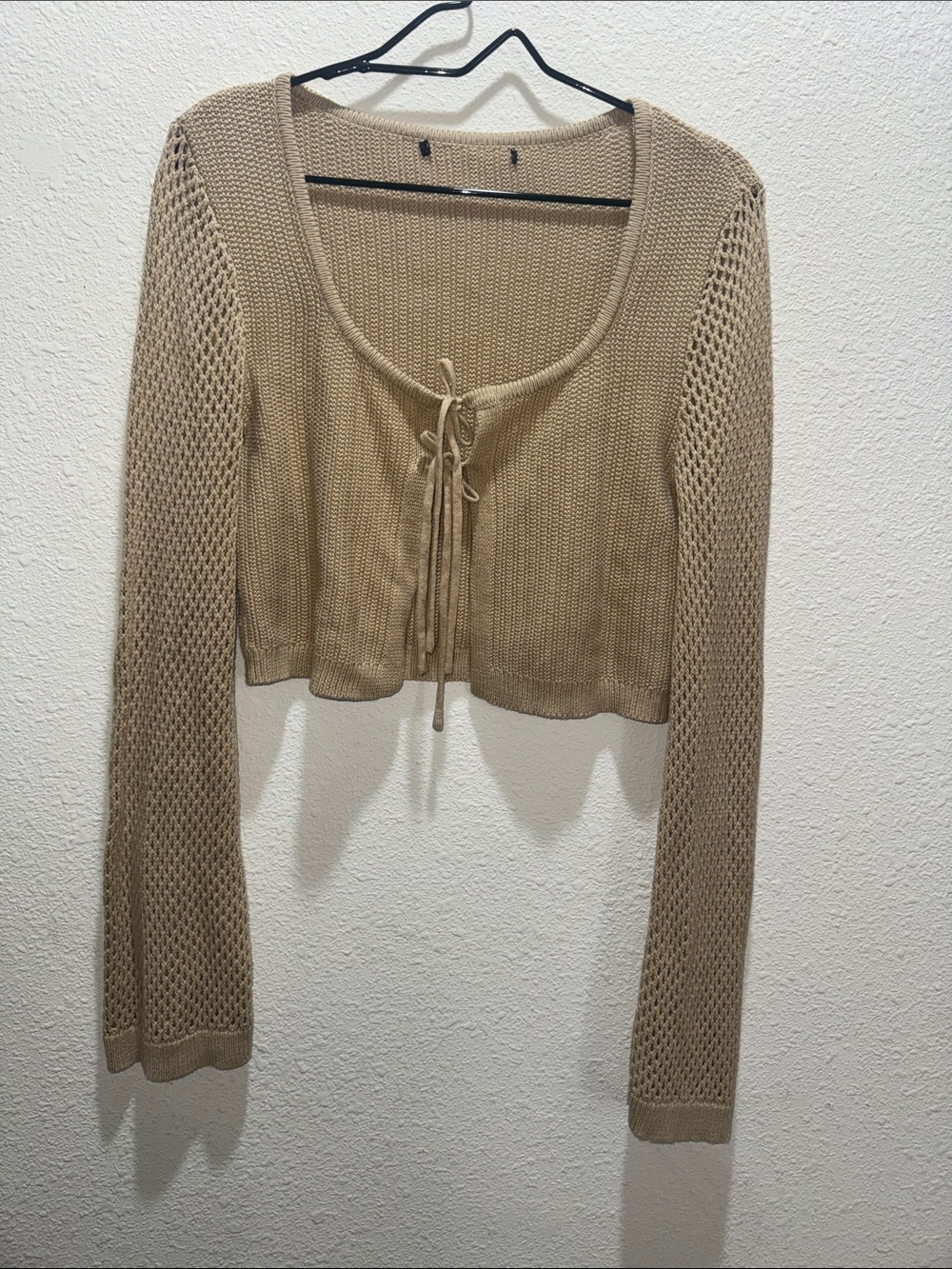 Forever 21 Tan Knit Tie-Front Crop Sweater